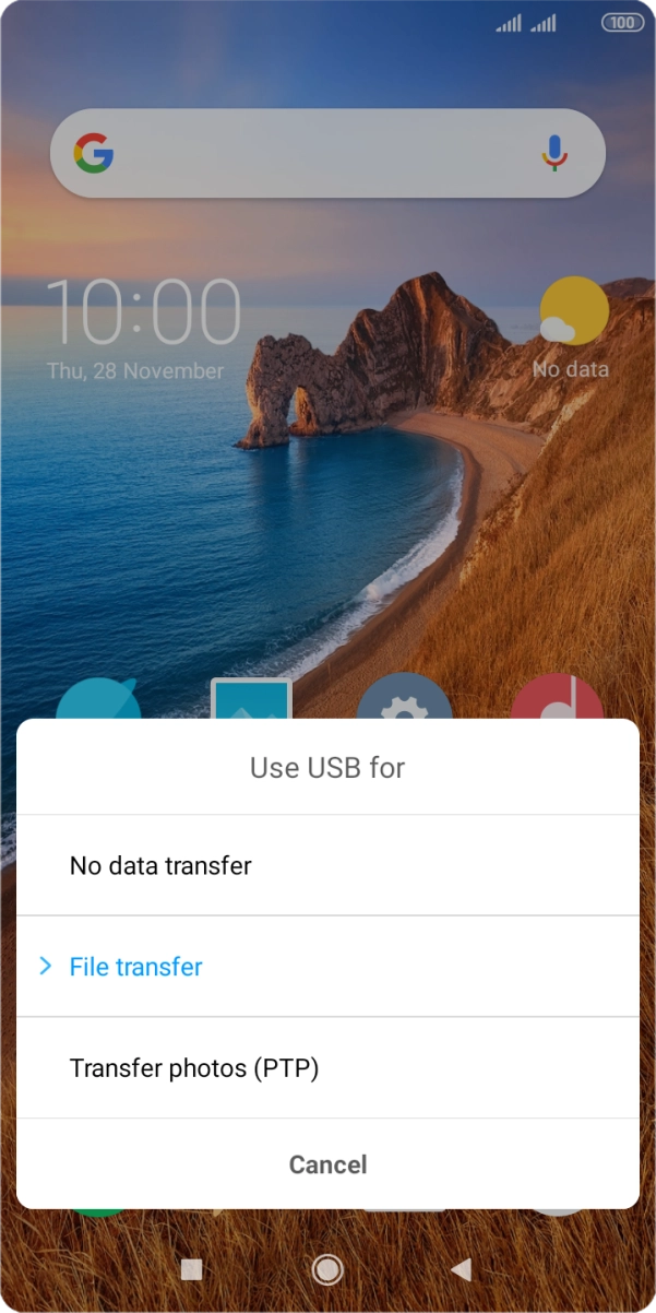 Press File transfer. Press File transfer.