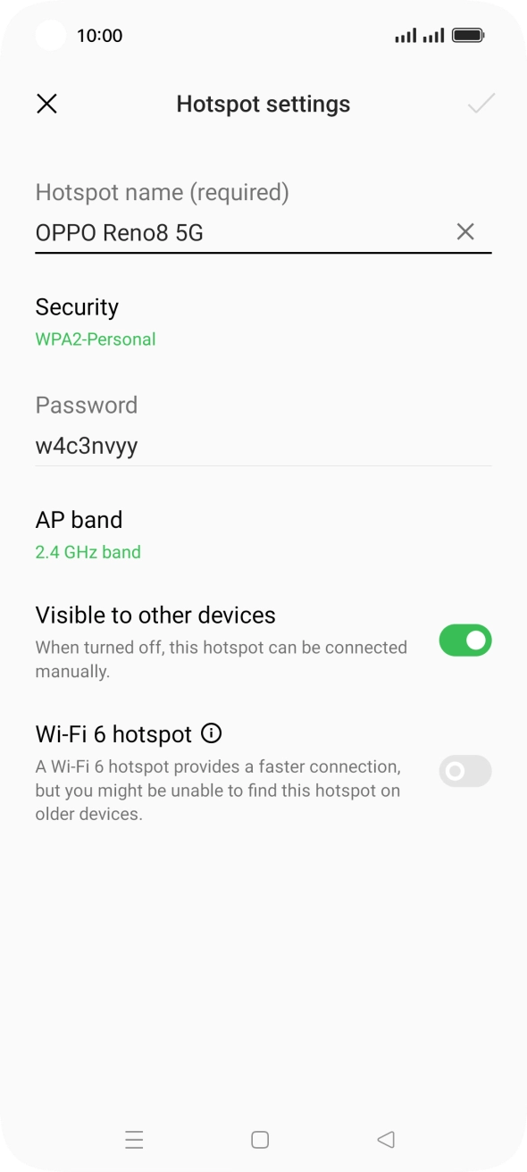 Press the field below 'Hotspot name (required)' and key in the required name. Press the field below 'Hotspot name (required)' and key in the required name.