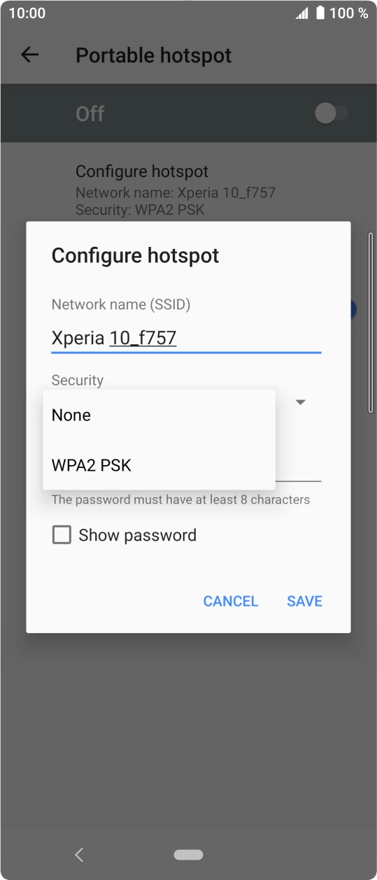 Press WPA2 PSK to password protect your WiFi hotspot.