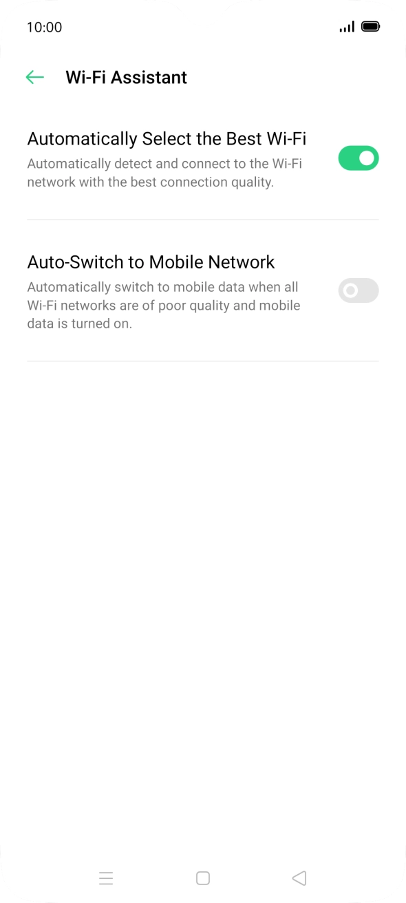 Press the indicator next to 'Auto-Switch to Mobile Network' to turn the function on or off. Press the indicator next to 'Auto-Switch to Mobile Network' to turn the function on or off.