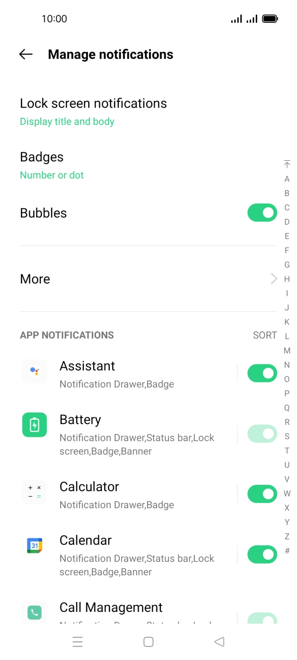 Press the indicators next to the required apps to turn the function on or off.