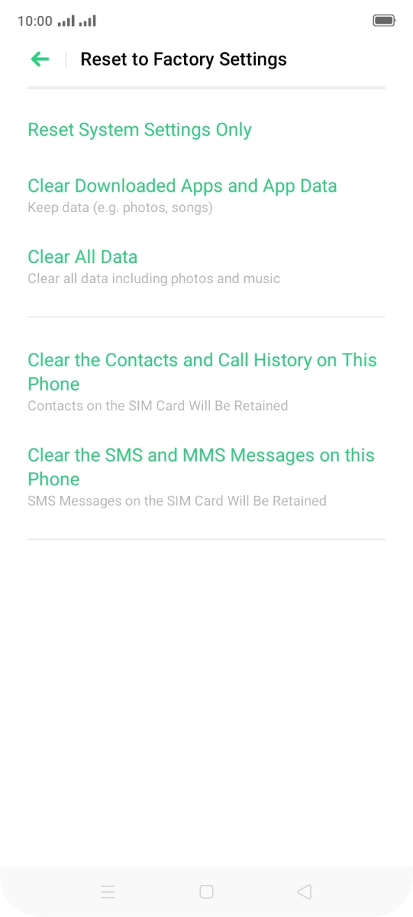 Press Clear All Data.