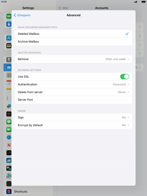 Press the indicator next to 'Use SSL' to turn off the function.