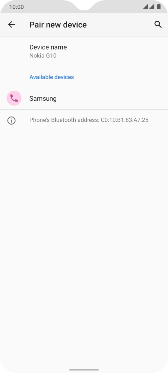 Press the required Bluetooth device and follow the instructions on the screen to pair the device with your phone.