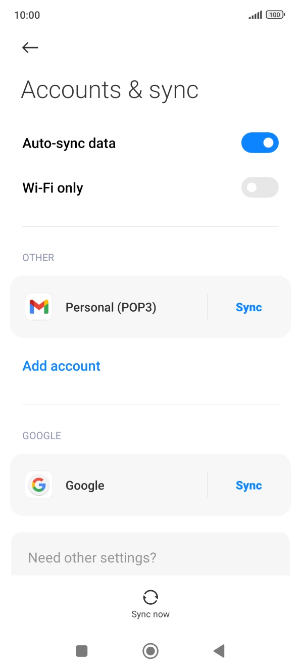 Press the indicator next to 'Auto-sync data' to turn the function on or off. Press the indicator next to 'Auto-sync data' to turn the function on or off.