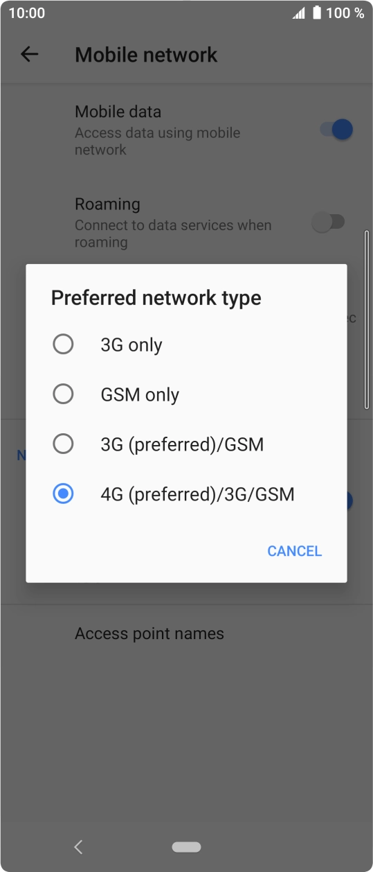Press the required network mode. Press the required network mode.