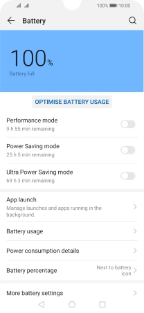 Press the indicator next to the required setting to turn on the function.
