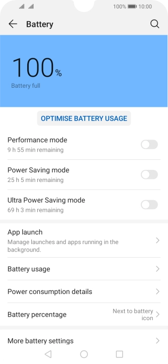 Press the indicator next to the required setting to turn on the function.