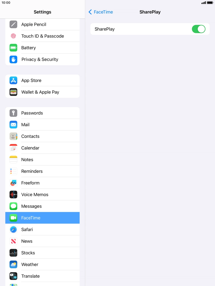Press the indicator next to 'SharePlay' to turn the function on or off.