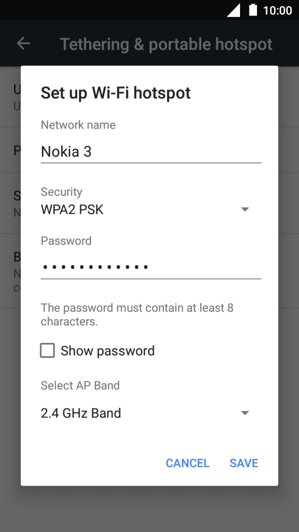 Press the field below 'Network name' and key in the required name.