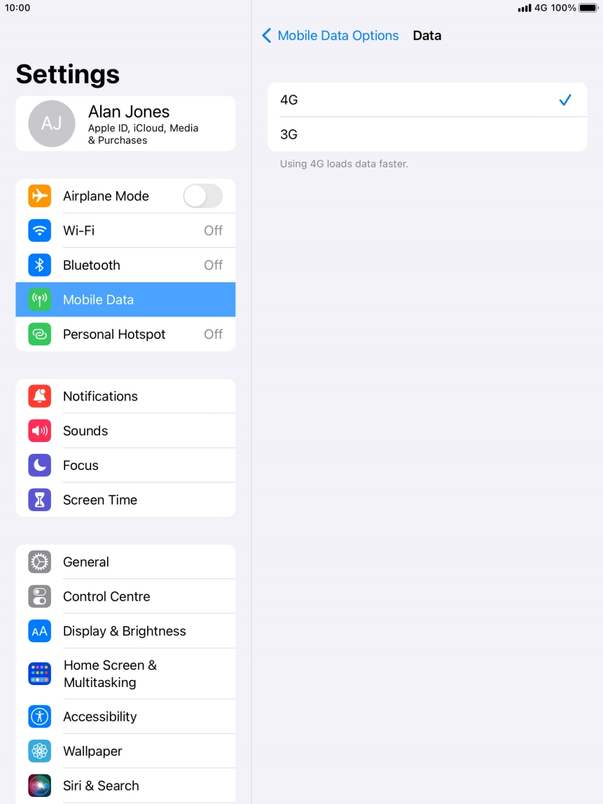 Press the required network mode.