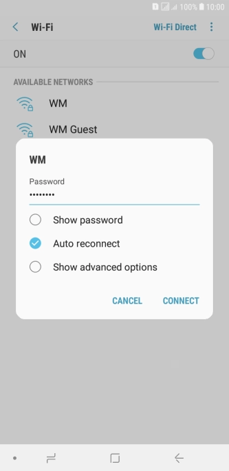 Key in the password for the WiFi network and press CONNECT.
