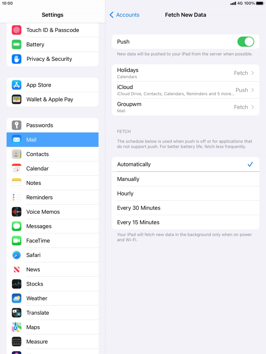 Press the indicator next to 'Push' to turn the function on or off.