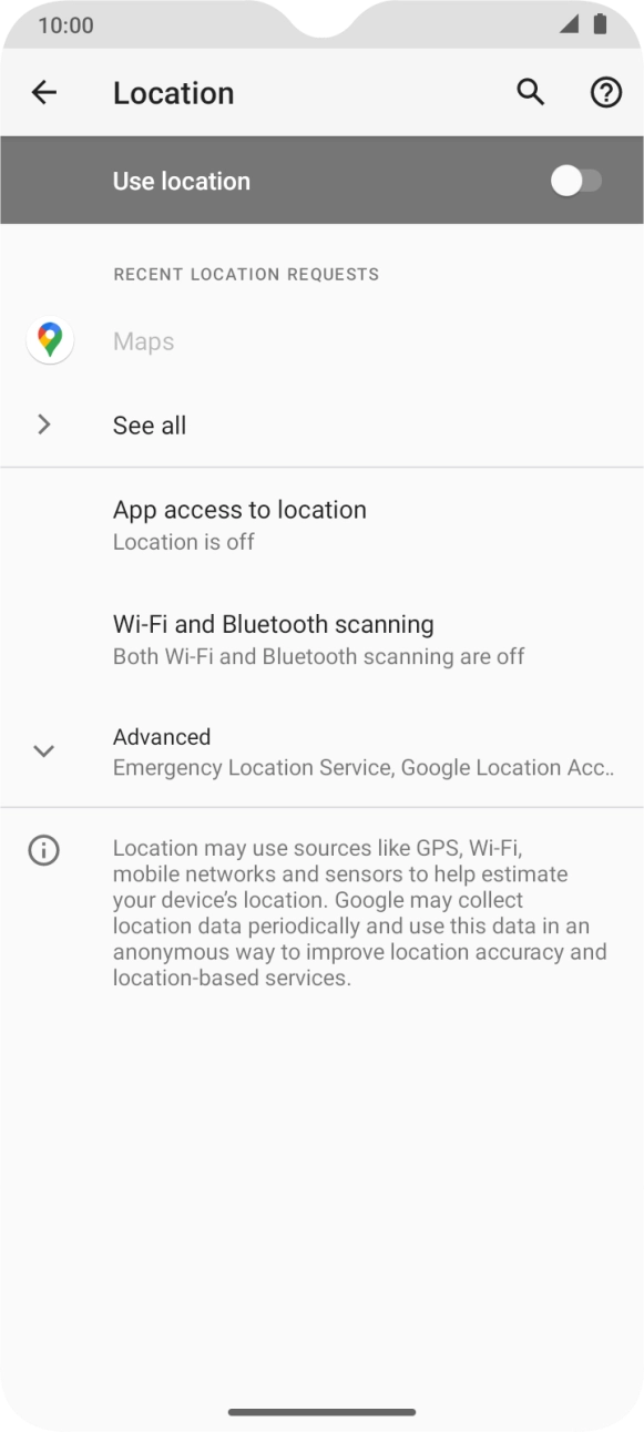 Press the indicator next to 'Use location' to turn the function on or off. Press the indicator next to 'Use location' to turn the function on or off.