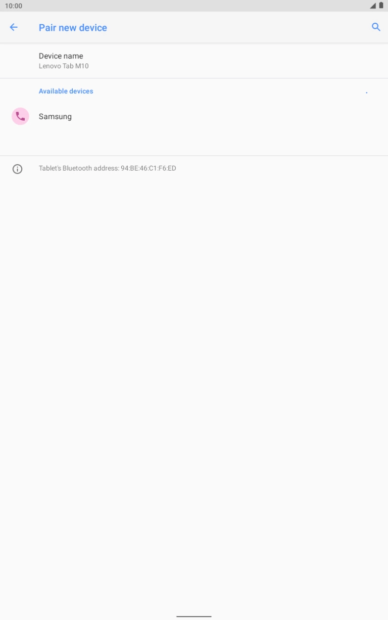 Press the required Bluetooth device and follow the instructions on the screen to pair the device with your tablet.