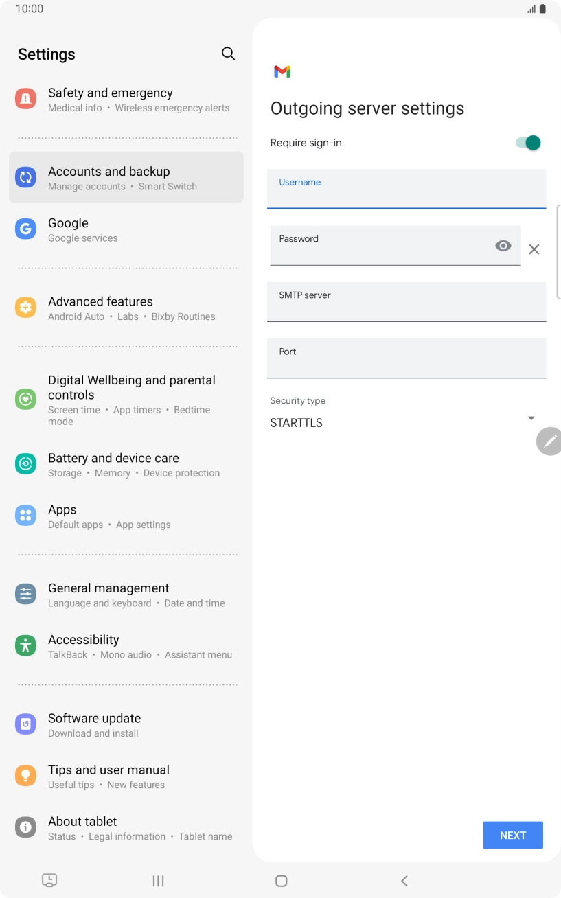 Press the field below 'Password' and key in the password of your email provider's outgoing server. Press the field below 'Password' and key in the password of your email provider's outgoing server.