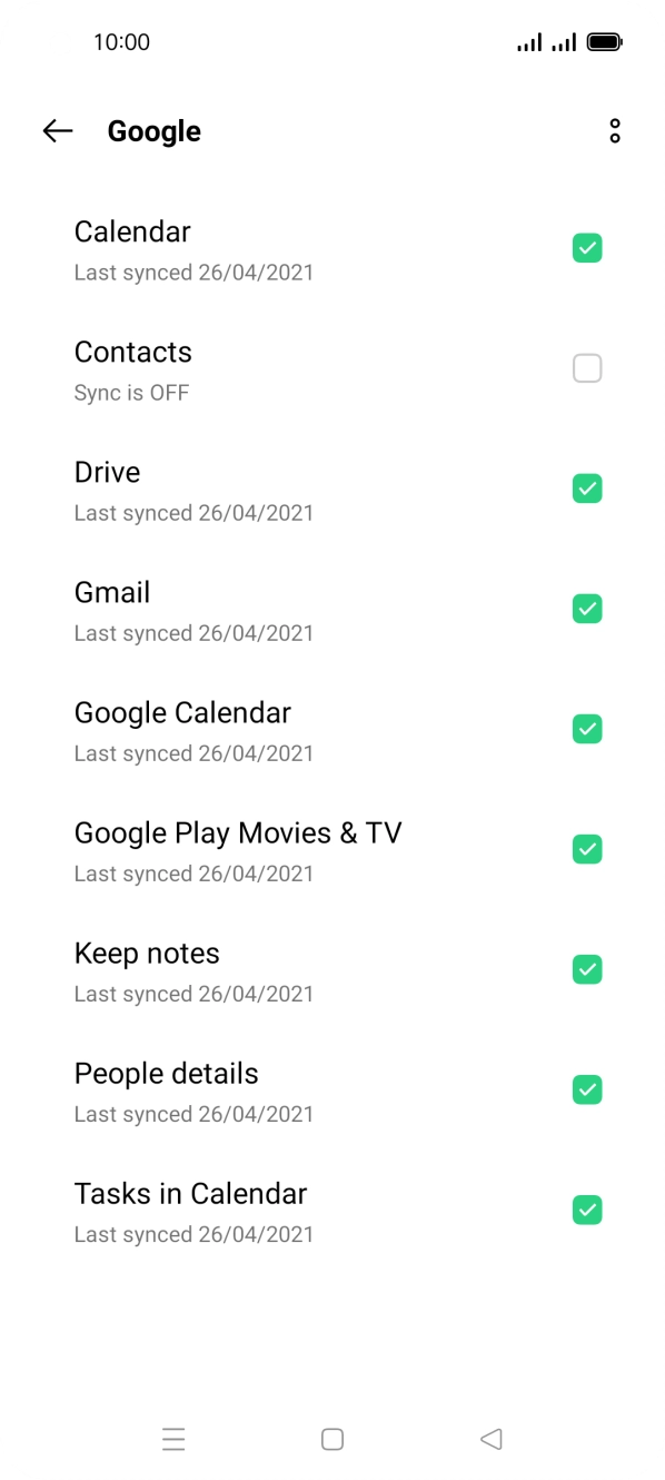 Press the field next to 'Contacts' to turn on the function.