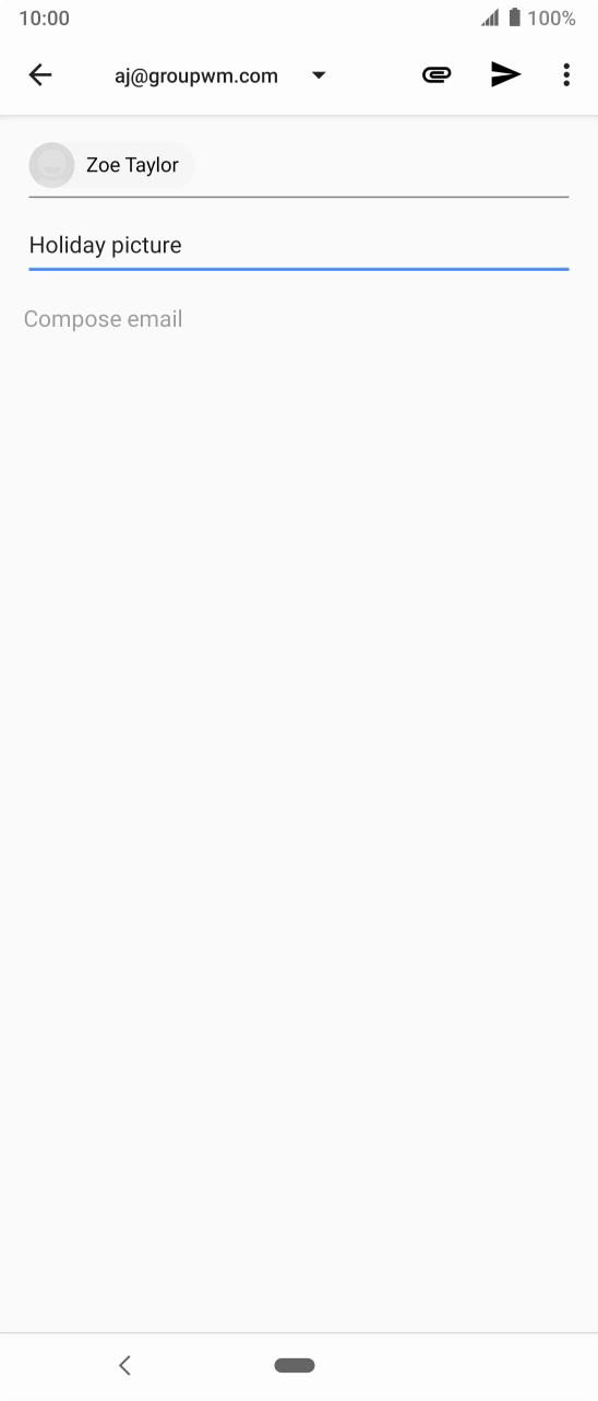 Press the text input field and write the text for your email. Press the text input field and write the text for your email.