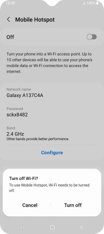 If WiFi is turned on, press Turn off.