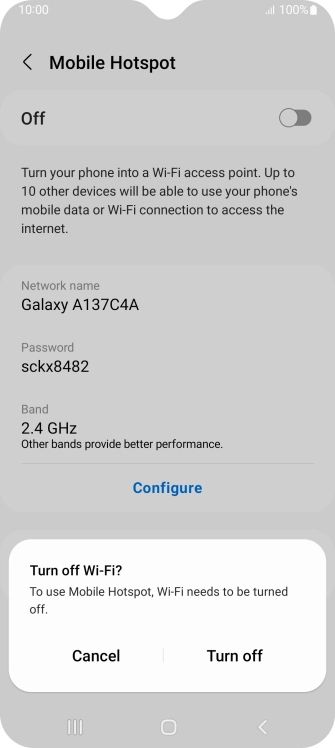 If WiFi is turned on, press Turn off.