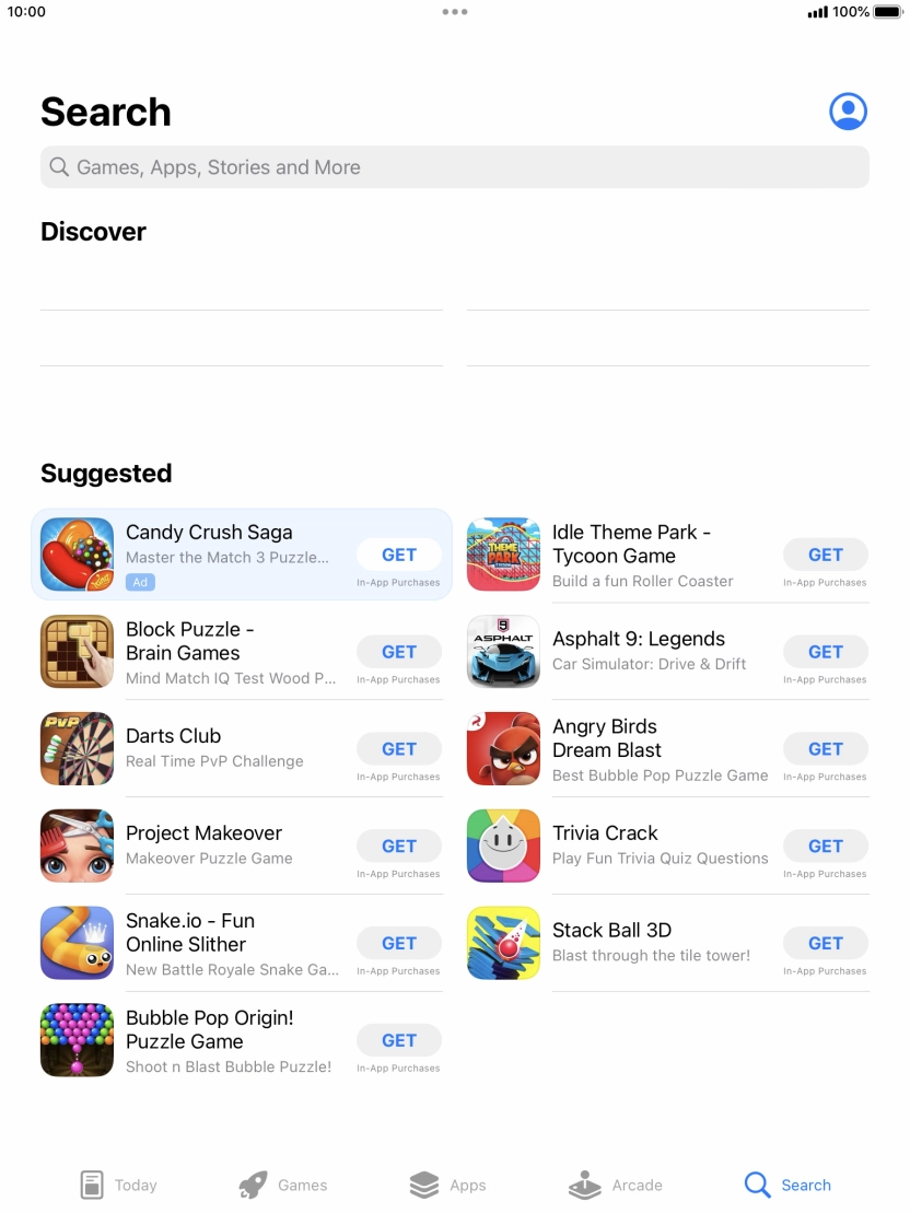 Press the search field.