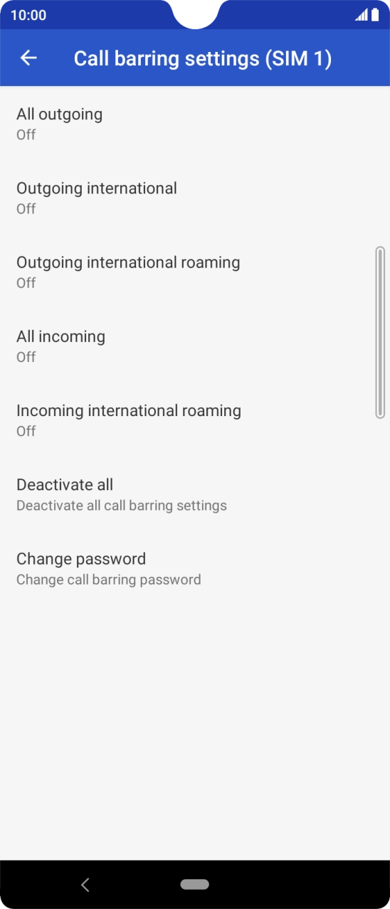 Press the required barring type.