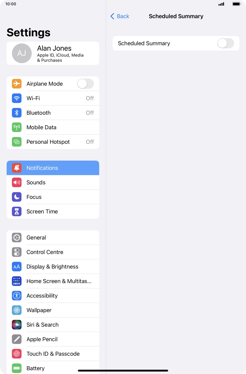 Press the indicator next to 'Scheduled Summary' to turn on the function and follow the instructions on the screen to set the notification summary.