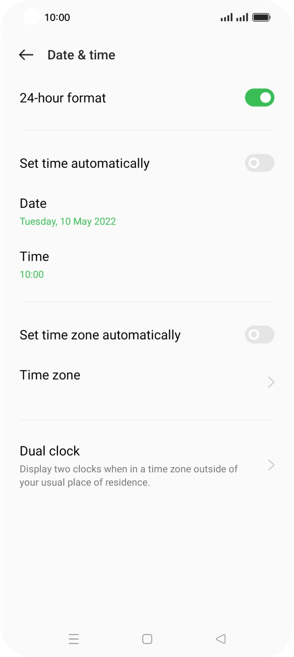 Press the indicator next to 'Set time automatically' to turn on the function.