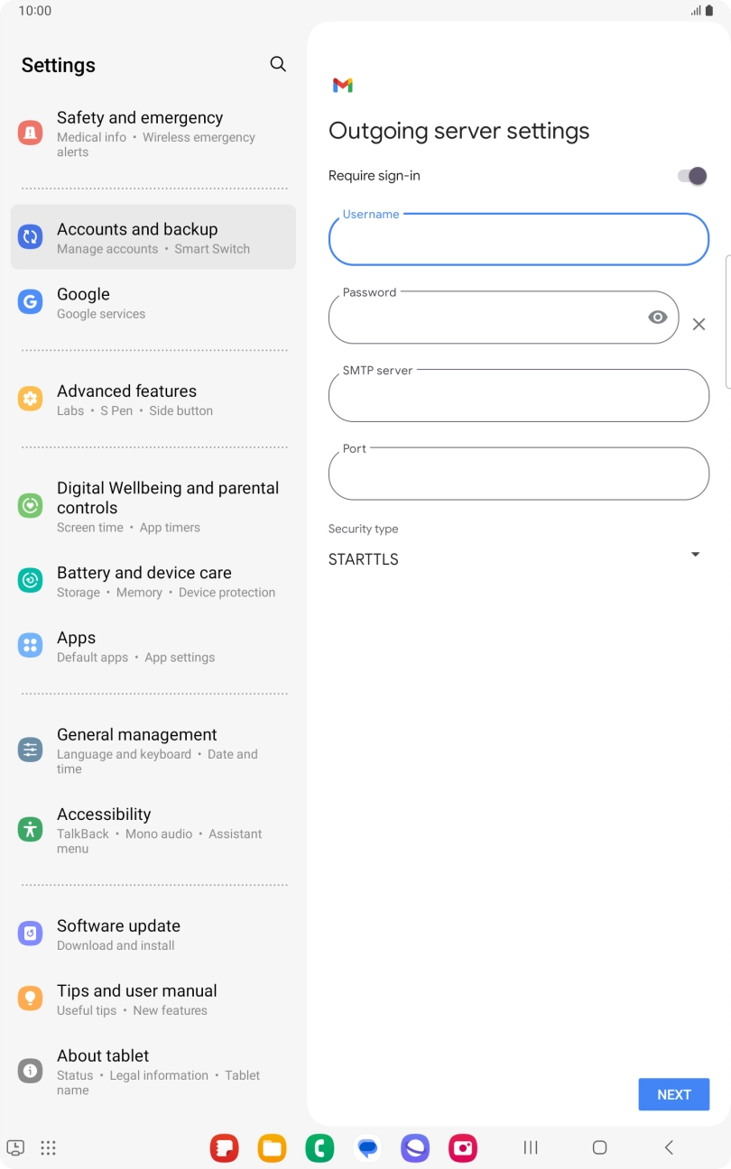 Press the field below 'Password' and key in the password of your email provider's outgoing server. Press the field below 'Password' and key in the password of your email provider's outgoing server.