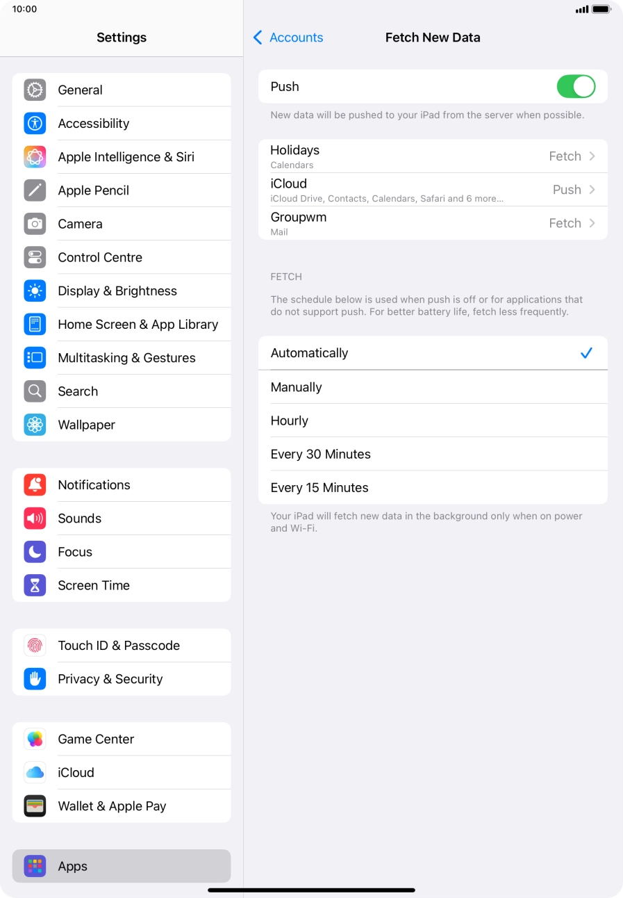 Press the indicator next to 'Push' to turn the function on or off. Press the indicator next to 'Push' to turn the function on or off.