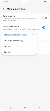 Press the required network mode.