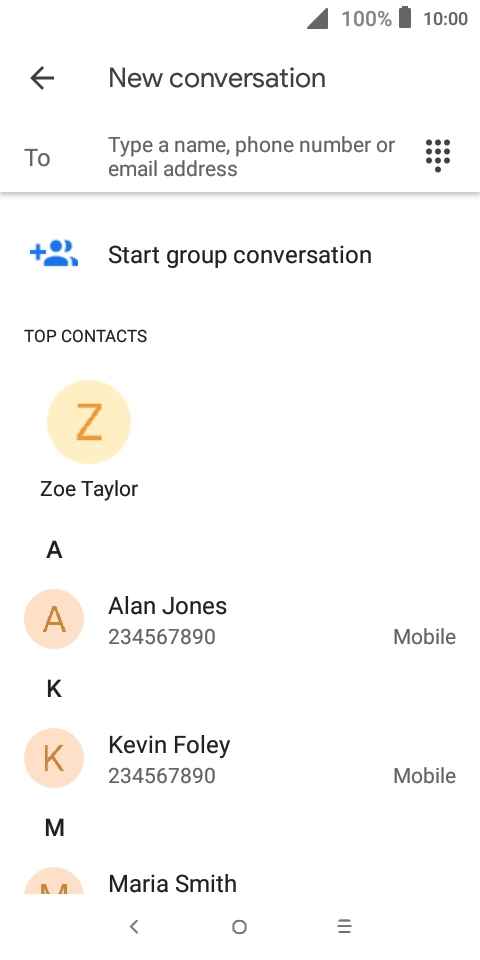 Press the field next to 'To' and key in the first letters of the recipient's name.