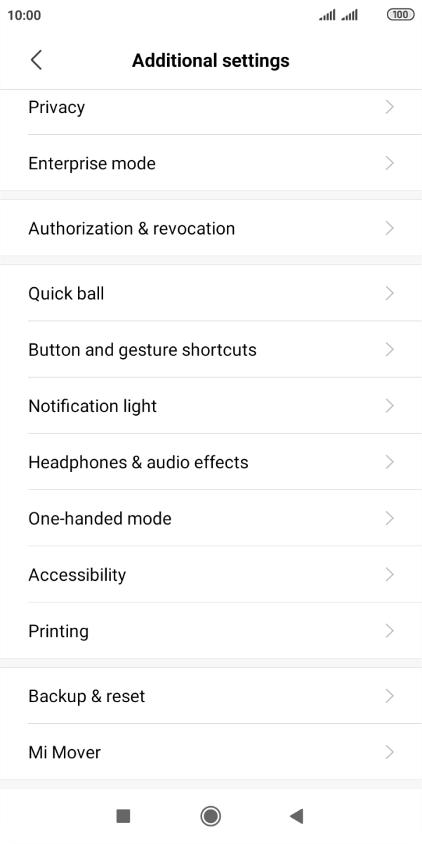 Press Backup and reset.