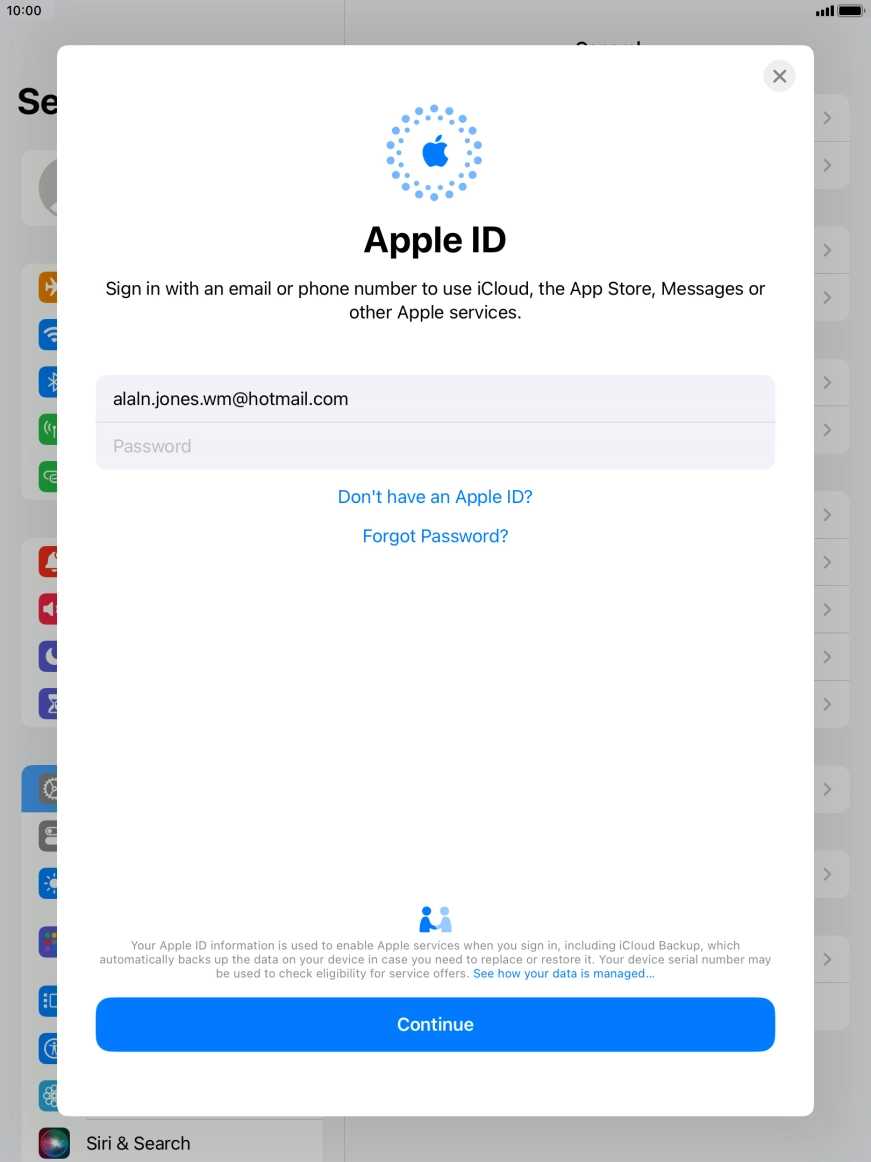 Press Password and key in the password for your Apple ID.
