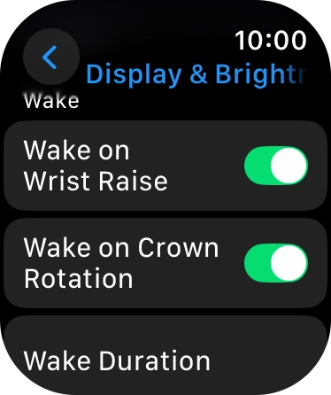 Press the indicator next to 'Wake on Wrist Raise' to turn the function on or off.