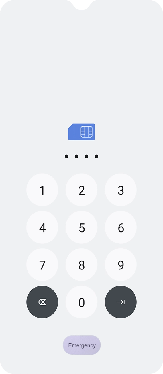 Key in your SIM PIN and press the confirm icon}. The default SIM PIN is 0000.