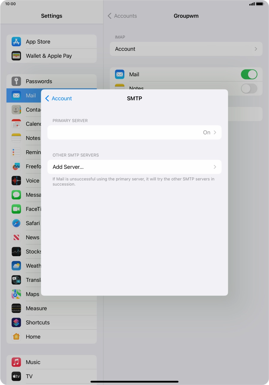 Press the field below 'PRIMARY SERVER'. Press the field below 'PRIMARY SERVER'.