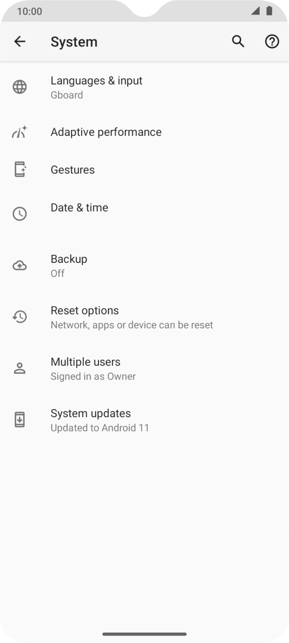 Press System updates. If a new software version is available, it's displayed. Follow the instructions on the screen to update the phone software.