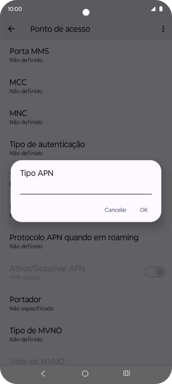 Introduza default e prima OK.