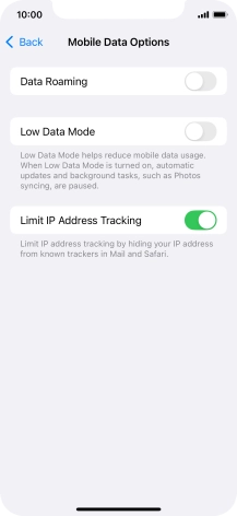 Press the indicator next to 'Data Roaming' to turn the function on or off.
