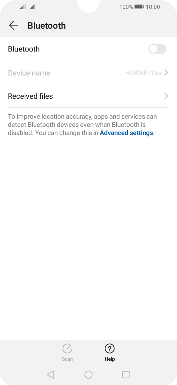 Press the indicator next to 'Bluetooth' to turn on the function.