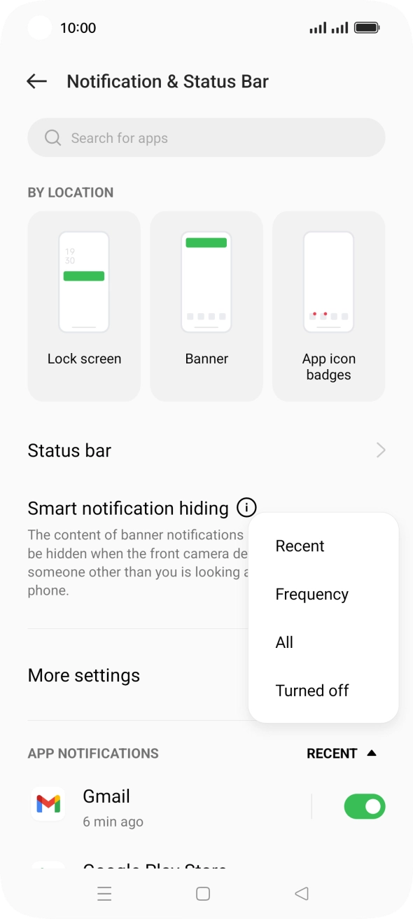 Press the required setting.