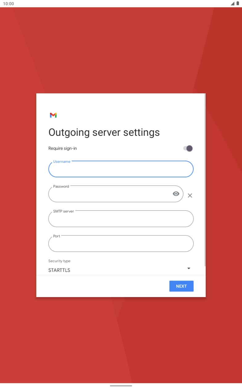 Press the field below 'Password' and key in the password of your email provider's outgoing server. Press the field below 'Password' and key in the password of your email provider's outgoing server.