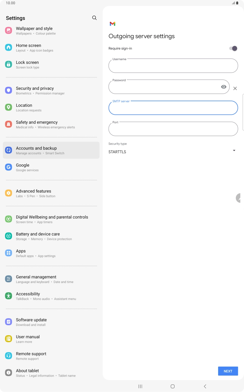 Press the field below 'Port' and key in 587. Press the field below 'Port' and key in 587.