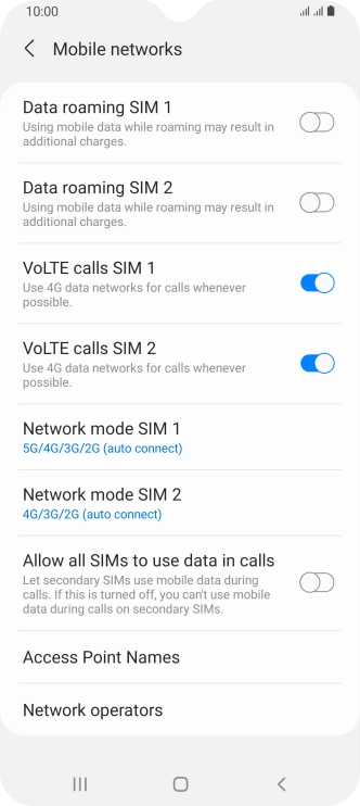 Press Network mode ‹SIM›.
