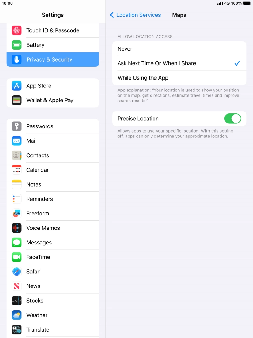 Press the required setting to turn the function on or off. Press the required setting to turn the function on or off.