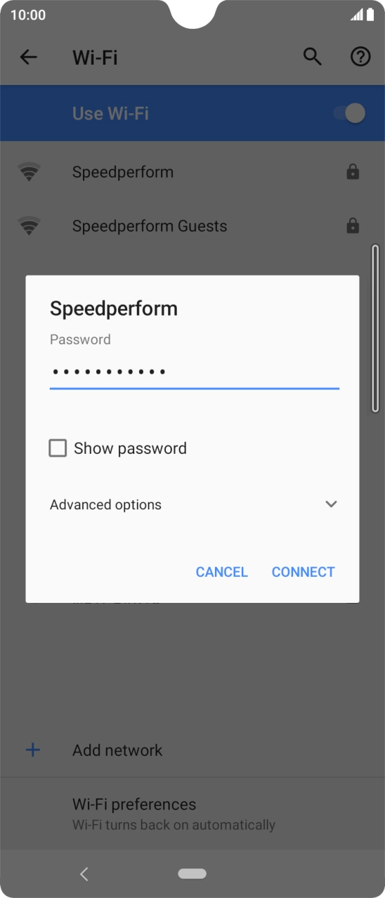 Key in the password for the WiFi network and press CONNECT.