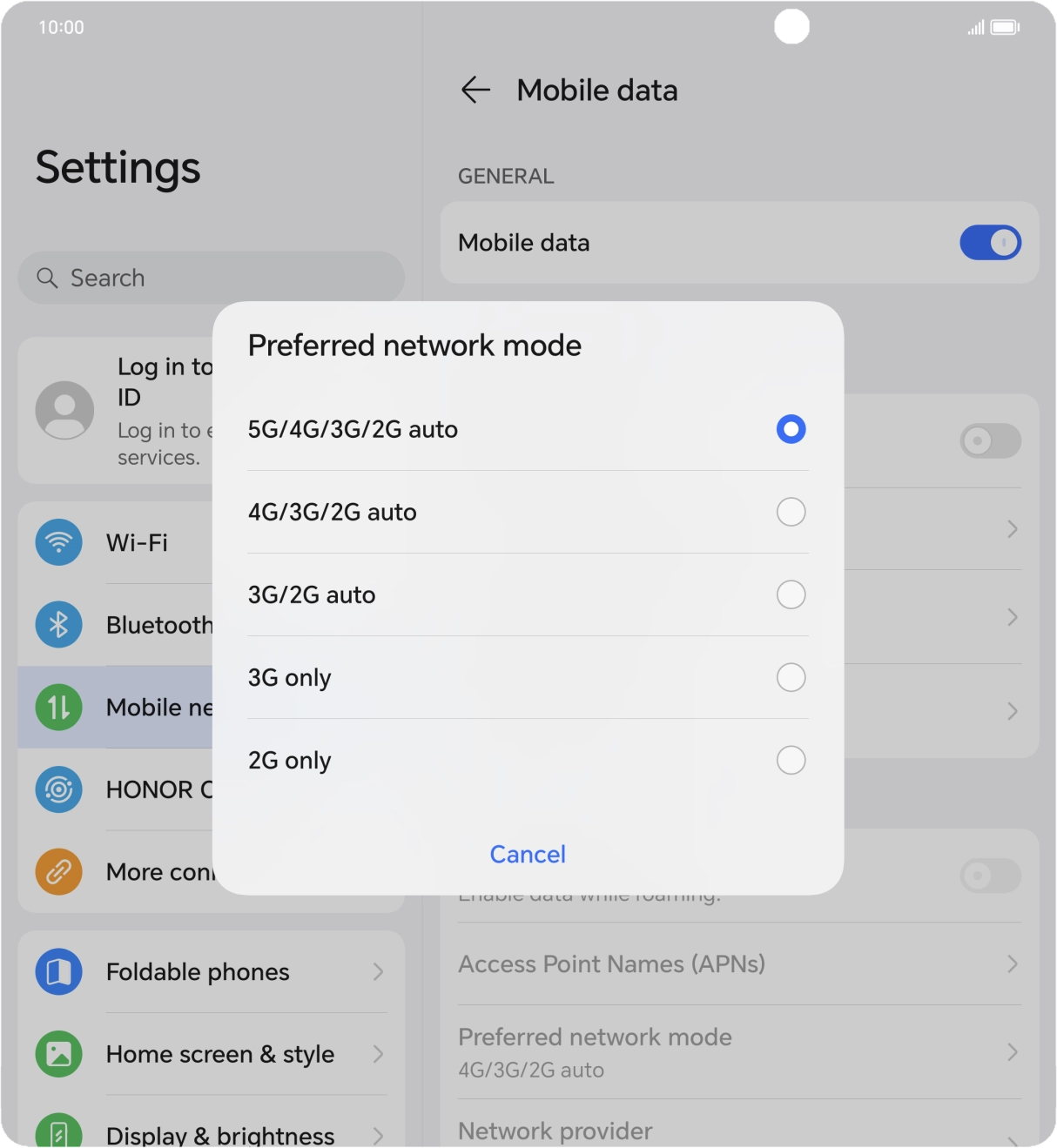 Press the required network mode.