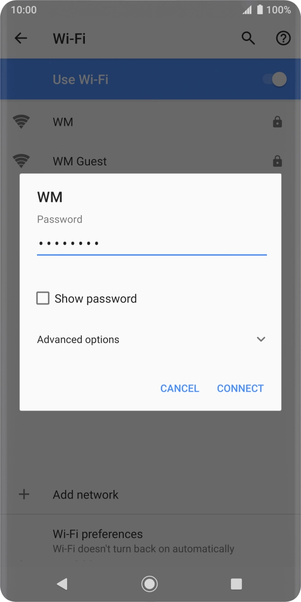 Key in the password for the WiFi network and press CONNECT.