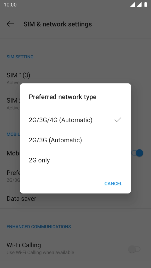 Press the required network mode.